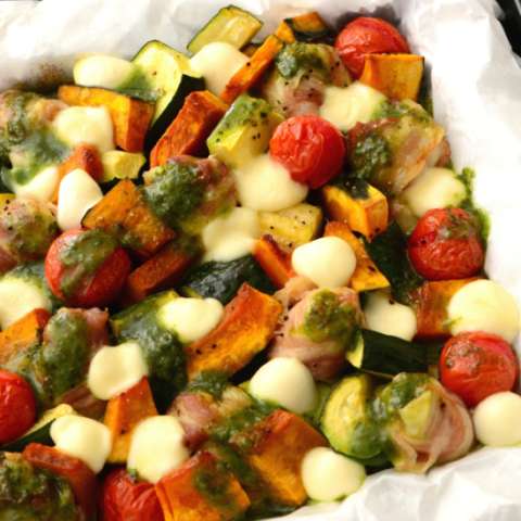 夏野菜と豚バラ肉のオーブン焼き