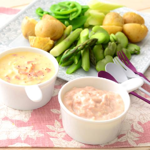 2種のスキムミルクソース　春野菜添え