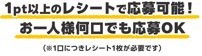 1pt以上の購入レシートで何口でも応募可能！