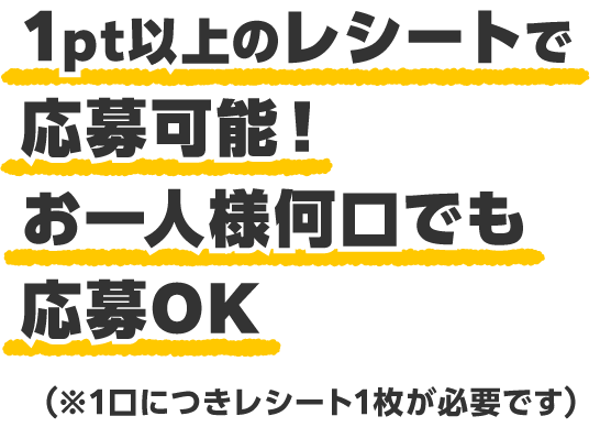 1pt以上の購入レシートで何口でも応募可能！