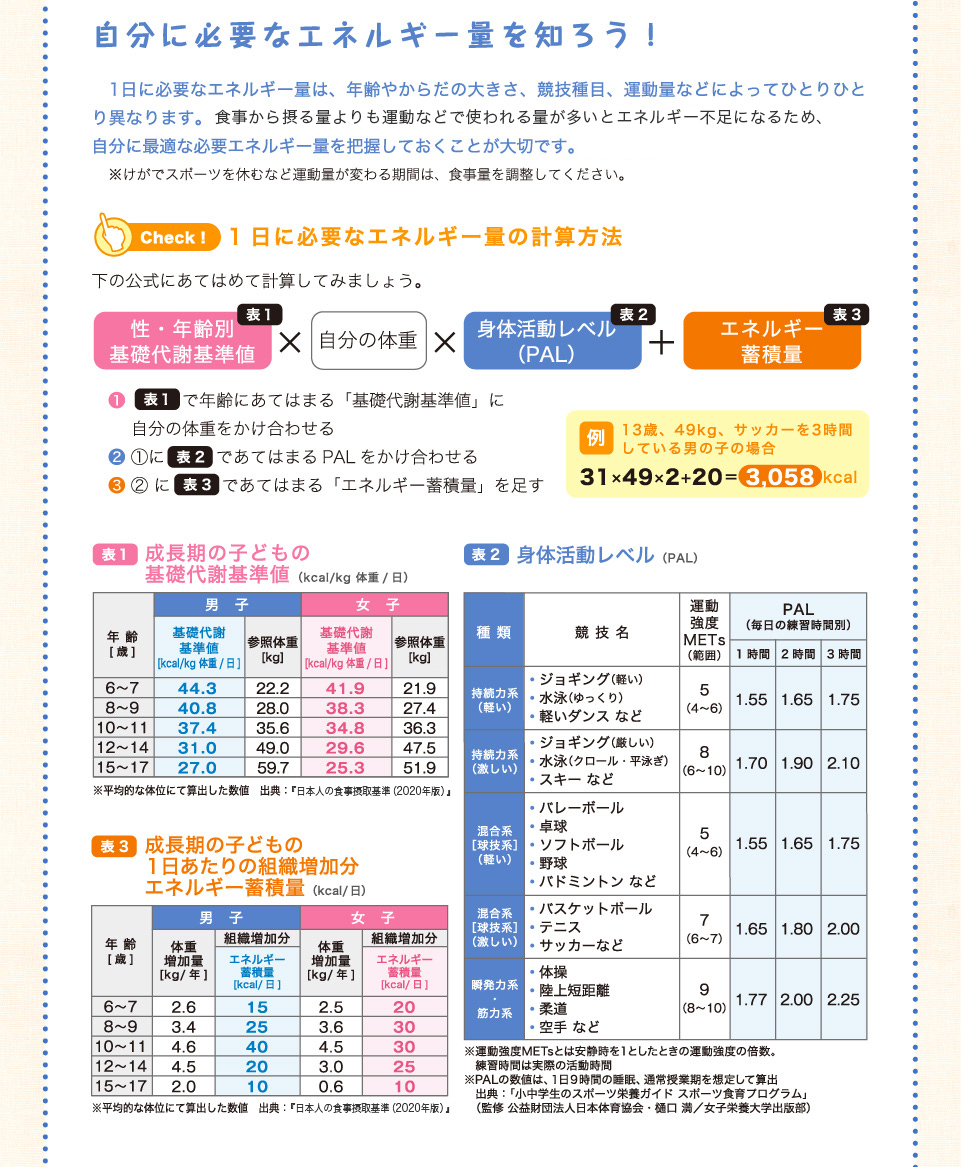 自分に必要なエネルギー量を知ろう！